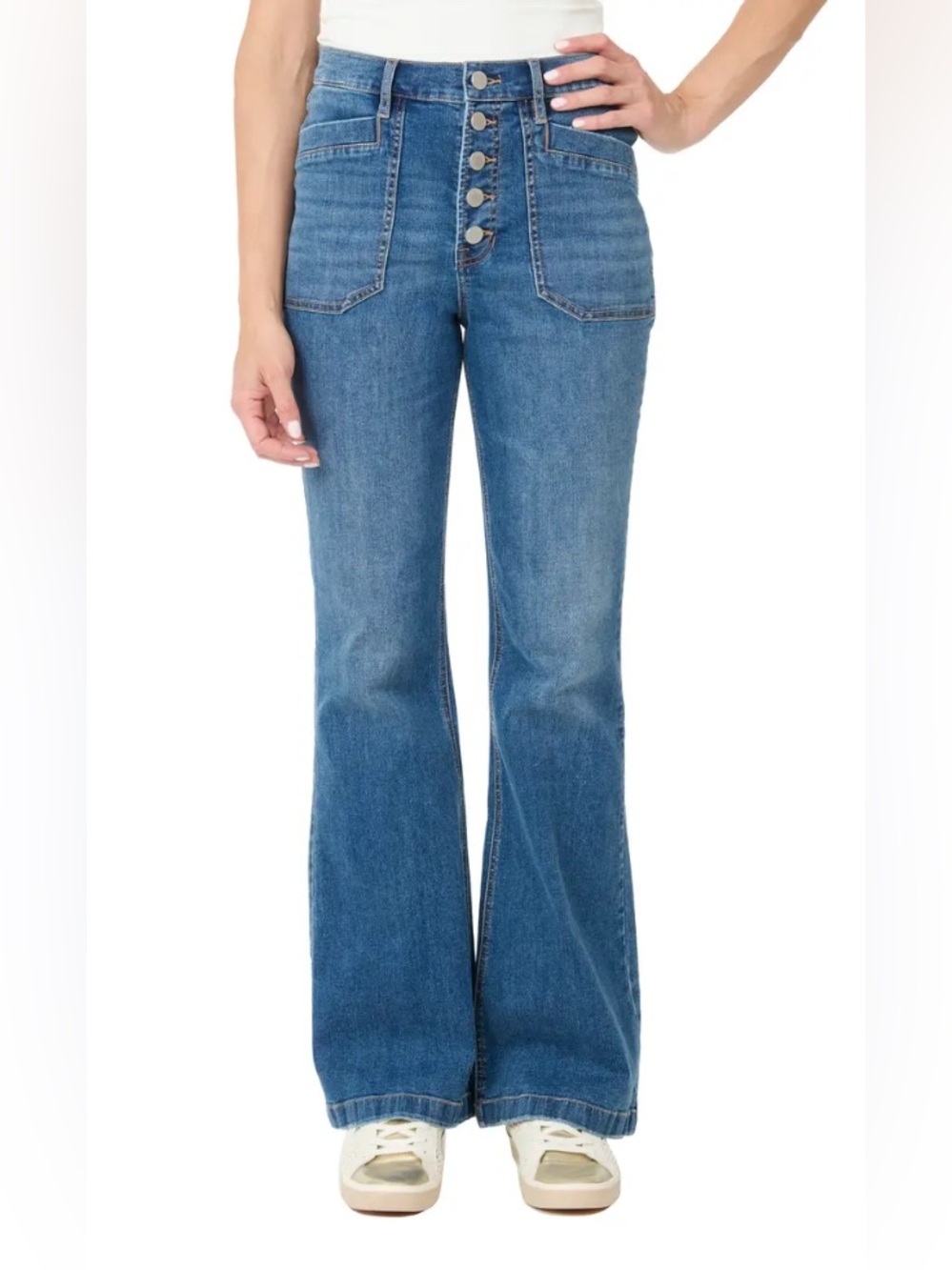 Nicole Miller Nomad Super High Rise Button Fly Flare Leg Jeans Womens Size 8